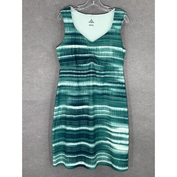 Prana Dress Women L Green Ombre Striped Cinched Stretch Outdoors‎ Active - Picture 1 of 12
